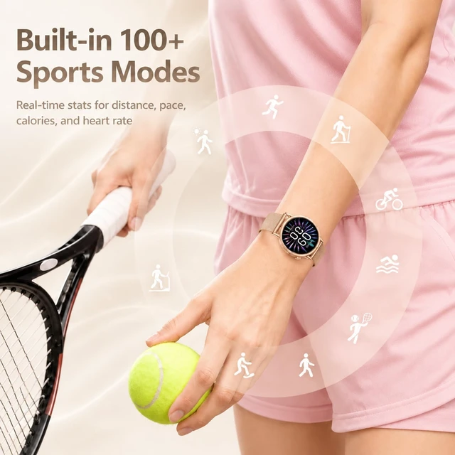 Alt view image 3 of 7 - Smart Watch for Women, 1.1" AMOLED Display, Ultra-Light, Slim & Compact Smartwatch with Call Alerts, Heart Rate, Sleep & SpO2 Tracking, 100+ Sports Modes, Fitness Tracker for iPhone & Android, Gold