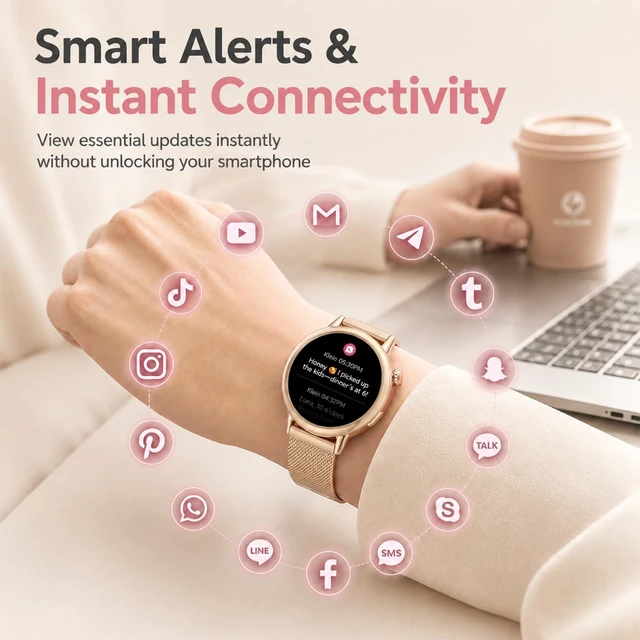 Alt view image 4 of 7 - Smart Watch for Women, 1.1" AMOLED Display, Ultra-Light, Slim & Compact Smartwatch with Call Alerts, Heart Rate, Sleep & SpO2 Tracking, 100+ Sports Modes, Fitness Tracker for iPhone & Android, Gold