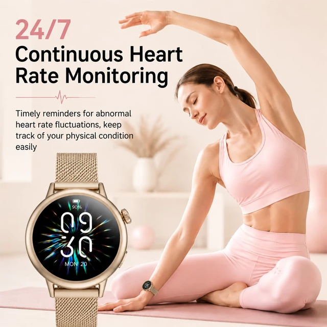 Alt view image 5 of 7 - Smart Watch for Women, 1.1" AMOLED Display, Ultra-Light, Slim & Compact Smartwatch with Call Alerts, Heart Rate, Sleep & SpO2 Tracking, 100+ Sports Modes, Fitness Tracker for iPhone & Android, Gold