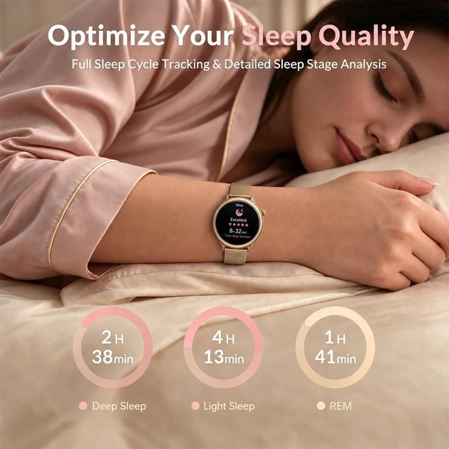 Alt view image 6 of 7 - Smart Watch for Women, 1.1" AMOLED Display, Ultra-Light, Slim & Compact Smartwatch with Call Alerts, Heart Rate, Sleep & SpO2 Tracking, 100+ Sports Modes, Fitness Tracker for iPhone & Android, Gold