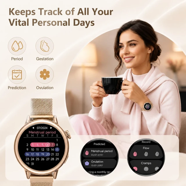 Alt view image 7 of 7 - Smart Watch for Women, 1.1" AMOLED Display, Ultra-Light, Slim & Compact Smartwatch with Call Alerts, Heart Rate, Sleep & SpO2 Tracking, 100+ Sports Modes, Fitness Tracker for iPhone & Android, Gold