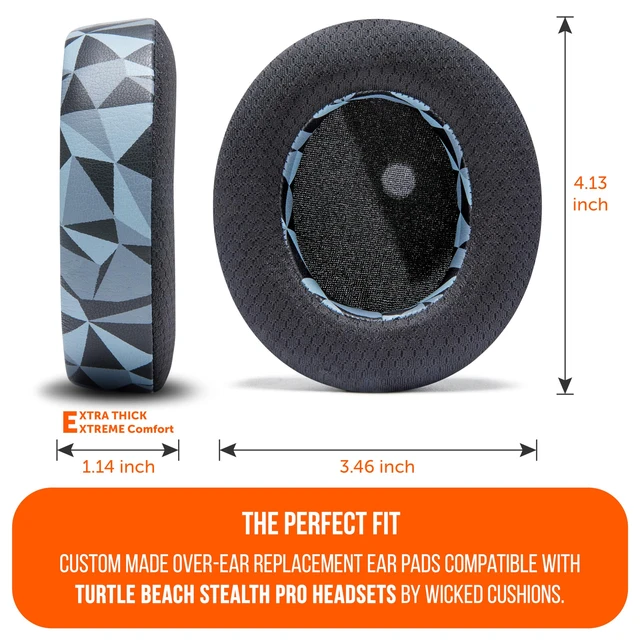 Alt view image 5 of 7 - Freeze Stealth Pro - Cooling Gel Earpads for Turtle Beach Stealth Pro 1 Made by Wicked Cushions Boost Comfort, Durability, Thickness & Sound Isolation Geo Grey