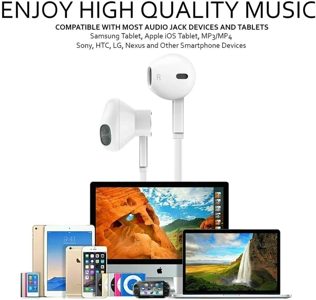 Alt view image 7 of 7 - ARC Wired Earbuds in-Ear Headphones, Earphones with Microphone, Slide Volume Control Noise Isolation Ear Buds Ear Tips, 3.5mm Jack for iPhone, iPad, Samsung, Computer, Laptop, Gaming, Sports - White