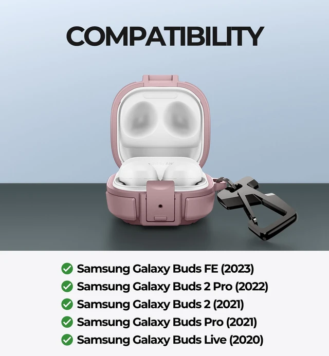 Alt view image 3 of 7 - Rugged Bumper Case for Samsung Galaxy Buds FE (2023)/Buds 2 Pro (2022)/Buds 2 (2021)/Buds Pro (2021)/Buds Live (2020) Cases with Secure Lock, Shockproof Cover with Carabiner