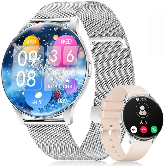 Main image of Smart Watch for Women, 1.43" AMOLED Screen Smartwatch with Answer/Make Call for iPhone/Android/Samsung,Fitness Tracker with 120+ Sport Modes, Sleep/Health Monitor, IP68 Waterproof,2 Bands,Silver