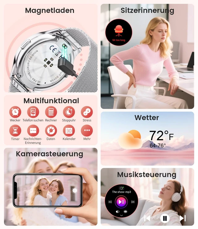 Alt view image 4 of 7 - Smart Watch for Women, 1.43" AMOLED Screen Smartwatch with Answer/Make Call for iPhone/Android/Samsung,Fitness Tracker with 120+ Sport Modes, Sleep/Health Monitor, IP68 Waterproof,2 Bands,Silver