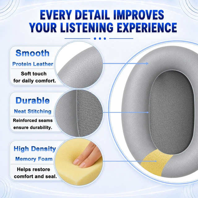 Alt view image 5 of 7 - Replacement Ear Pads for Sony WH-XB900N/WH-CH710N/WH-CH720N/WH-RF400/MDR-RF895RK Headphones, Extra Thick Ear Cushions with Protein LeatherMemory Foam