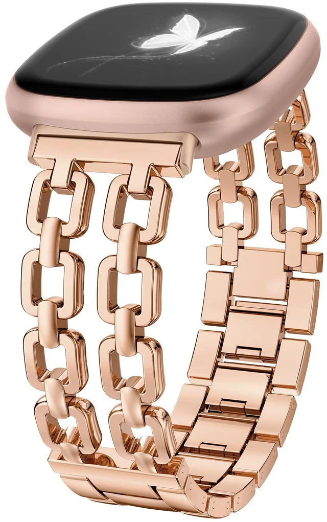 Main image of Metal Band Compatible with Fitbit Versa 4 3/Sense 2 1 Bands Women Dressy Chain Strap Designer Stainless Steel Bracelet Wristband for Versa 3 4/Sense 2/Sense Smartwatch Accessories