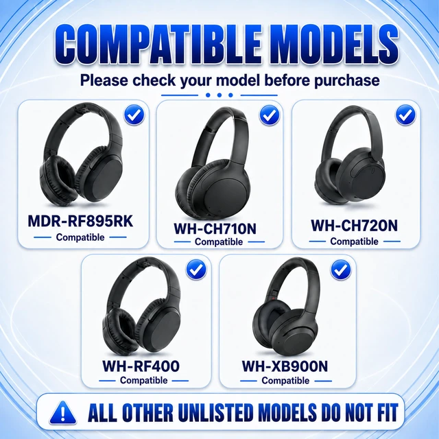 Alt view image 2 of 7 - Replacement Ear Pads for Sony WH-XB900N/WH-CH710N/WH-CH720N/WH-RF400/MDR-RF895RK Headphones, Extra Thick Ear Cushions with Protein LeatherMemory Foam