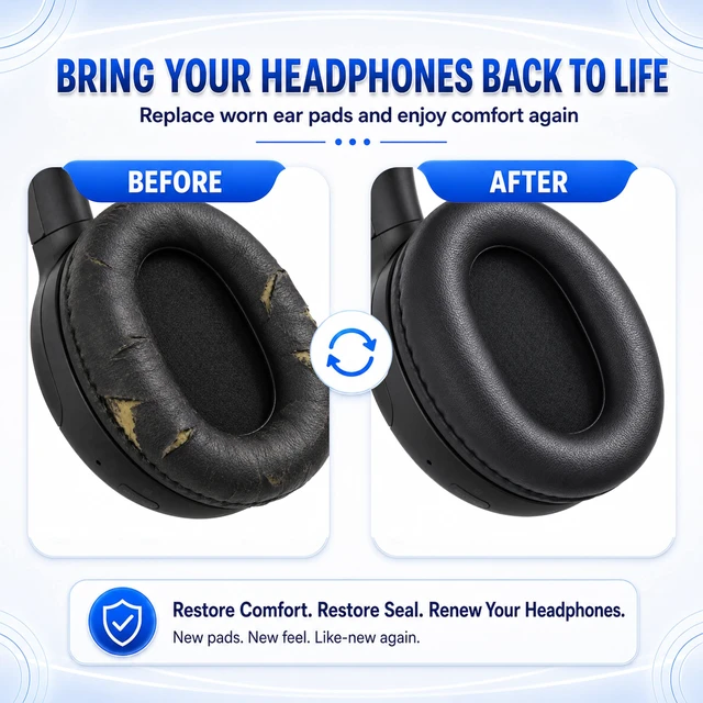 Alt view image 4 of 7 - Replacement Ear Pads for Sony WH-XB900N/WH-CH710N/WH-CH720N/WH-RF400/MDR-RF895RK Headphones, Extra Thick Ear Cushions with Protein LeatherMemory Foam