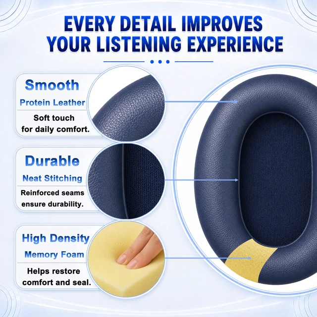 Alt view image 5 of 7 - Replacement Ear Pads for Sony WH-XB900N/WH-CH710N/WH-CH720N/WH-RF400/MDR-RF895RK Headphones, Extra Thick Ear Cushions with Protein LeatherMemory Foam