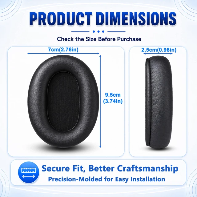 Alt view image 6 of 7 - Replacement Ear Pads for Sony WH-XB900N/WH-CH710N/WH-CH720N/WH-RF400/MDR-RF895RK Headphones, Extra Thick Ear Cushions with Protein LeatherMemory Foam