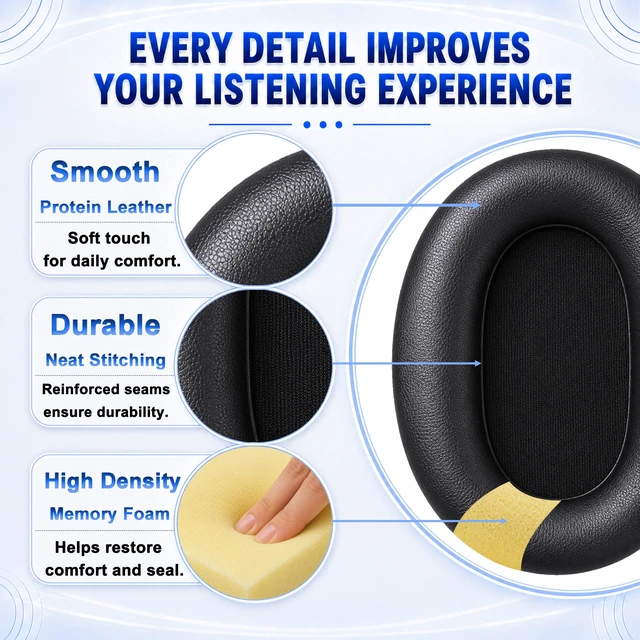 Alt view image 5 of 7 - Replacement Ear Pads for Sony WH-XB900N/WH-CH710N/WH-CH720N/WH-RF400/MDR-RF895RK Headphones, Extra Thick Ear Cushions with Protein LeatherMemory Foam