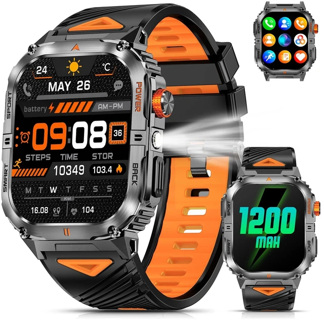 Main image of Military Smart Watch for Men, 30-Day Battery Life, 2.0" AMOLED HD Display Bluetooth Calling, LED Flashlight, 5ATM Waterproof, 110+ Sports Modes, Fitness Smartwatch for Android & iPhone
