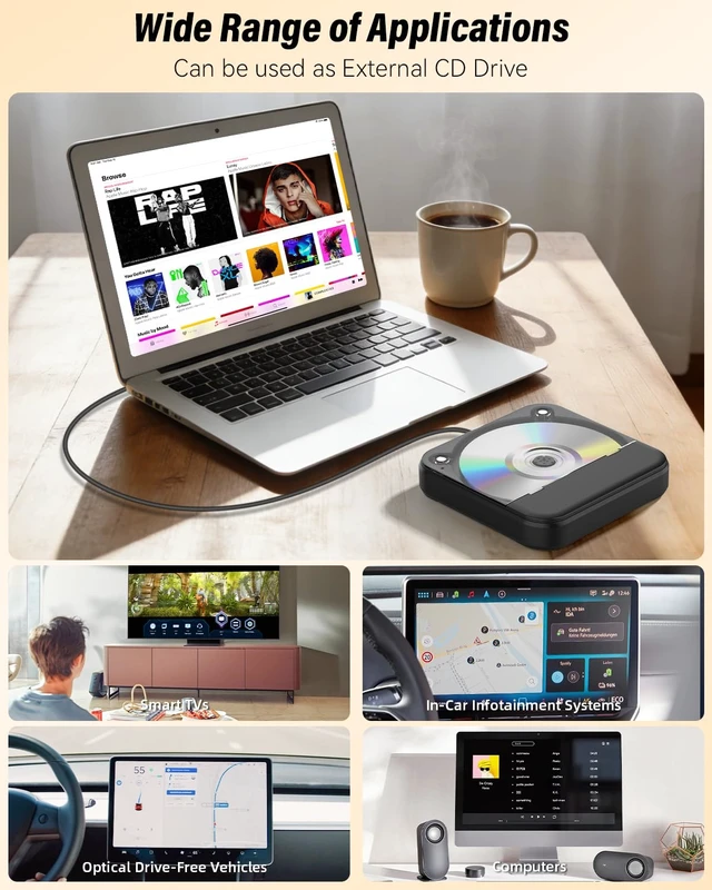 Alt view image 6 of 7 - CD Player for Car with USB/AUX Port, External CD Player Black External CD Player with Remote Control & Anti-Skip,Plug & Play for Vehicle, Compatible with Car, Laptop, TV, Computer