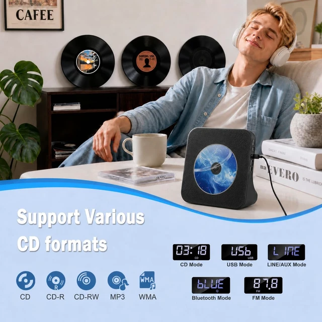 Alt view image 3 of 7 - Portable CD Player with Bluetooth, Home Radio CD Player with HiFi Speaker Compatible CD/MP3 Format, Support FM Radio/USB/AUX/Timer/FM Radio, Kids Dekstop CD Player Gift for Kpop Music Lover