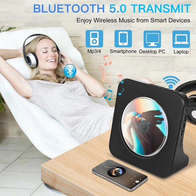 Alt view image 5 of 7 - Portable CD Player with Bluetooth, Home Radio CD Player with HiFi Speaker Compatible CD/MP3 Format, Support FM Radio/USB/AUX/Timer/FM Radio, Kids Dekstop CD Player Gift for Kpop Music Lover