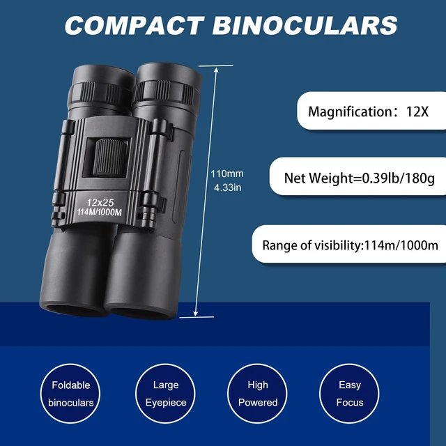 Alt view image 2 of 7 - 12x25 Mini Binoculars, Portable Compact Binoculars for Adults Kids Compact Binoculars, Suitable for Bird Watching, Hunting, Travel, Sporting Events and Theater