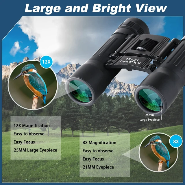 Alt view image 3 of 7 - 12x25 Mini Binoculars, Portable Compact Binoculars for Adults Kids Compact Binoculars, Suitable for Bird Watching, Hunting, Travel, Sporting Events and Theater