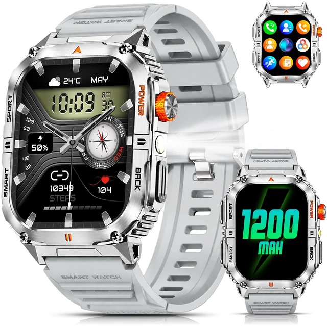 Main image of Military Smart Watch for Men, 30-Day Battery Life, 2.0" AMOLED HD Display Bluetooth Calling, LED Flashlight, 5ATM Waterproof, 110+ Sports Modes, Fitness Smartwatch for Android & iPhone