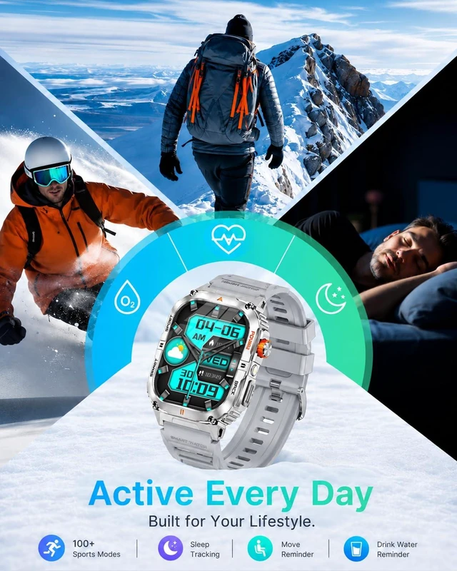 Alt view image 7 of 7 - Military Smart Watch for Men, 30-Day Battery Life, 2.0" AMOLED HD Display Bluetooth Calling, LED Flashlight, 5ATM Waterproof, 110+ Sports Modes, Fitness Smartwatch for Android & iPhone