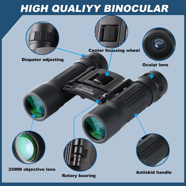 Alt view image 5 of 7 - 12x25 Mini Binoculars, Portable Compact Binoculars for Adults Kids Compact Binoculars, Suitable for Bird Watching, Hunting, Travel, Sporting Events and Theater