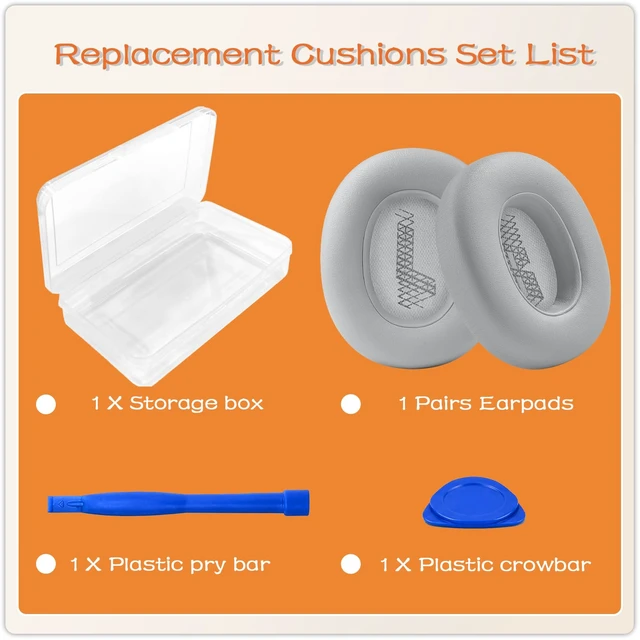 Alt view image 4 of 7 - Replacement Ear Pads for JBL Live 650/Live660/Live 770/E65BT-Grey Earpads for E65BTNC/Live 650BTNC/Live 770NC/Live 660NC/Duet NC Over-Ear Headphones, Headset Ear Cushions Ear Cover