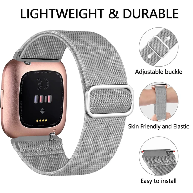 Alt view image 2 of 7 - 5 Pack Bands Compatible with Fitbit Versa 2 Bands for women/Versa Lite/SE, Soft Adjustable Nylon Braided Sport Solo Loop Smartwatch Band for Fitbit Versa2/Lite/SE Women Men
