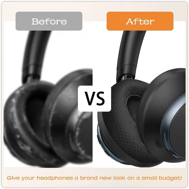 Alt view image 6 of 7 - Replacement Ear Pads for Anker Soundcore Life Q30-Matte Black Mesh Fabric Earpads for Soundcore by Anker Q30/Q30i/Q35 Noise Cancelling Headphones, Ear Cushions Ear Covers Repair Parts
