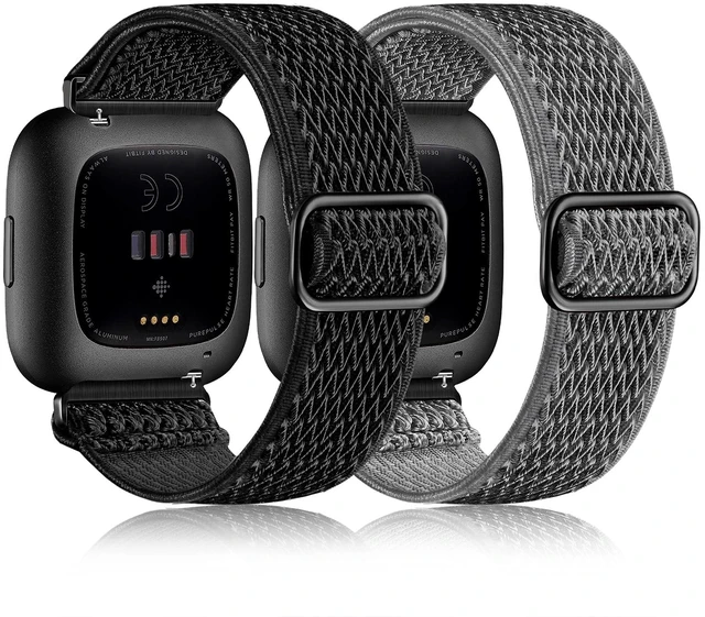 Main image of Stretchy Nylon Watch Band Compatible for Fitbit Versa 2 Bands Women Men Elastic Strap,Soft Breathable Sport Replacement Wristband for Versa 2/ Versa/ Versa lite/Versa SE Smartwatch,Washable 2 Pack