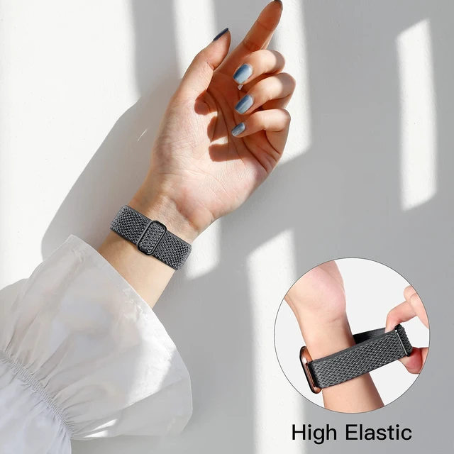 Alt view image 4 of 7 - Stretchy Nylon Watch Band Compatible for Fitbit Versa 2 Bands Women Men Elastic Strap,Soft Breathable Sport Replacement Wristband for Versa 2/ Versa/ Versa lite/Versa SE Smartwatch,Washable 2 Pack