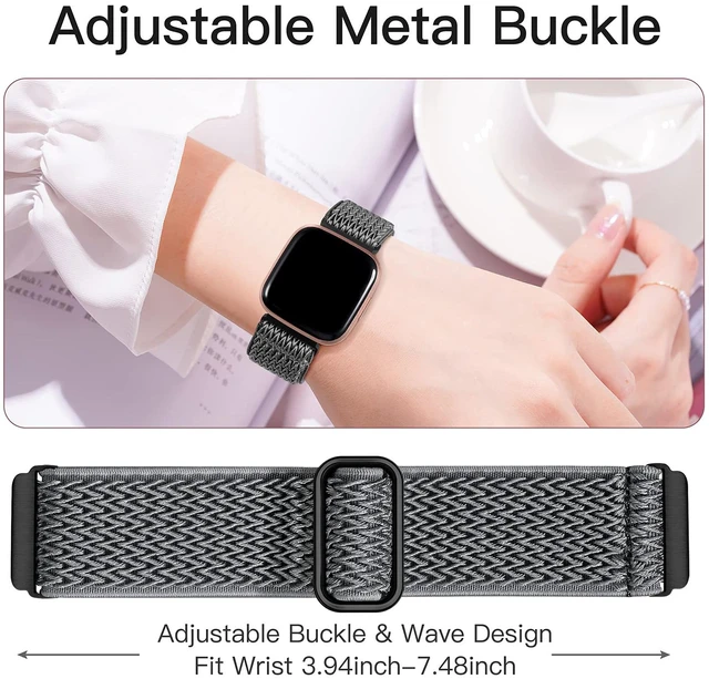 Alt view image 3 of 7 - Stretchy Nylon Watch Band Compatible for Fitbit Versa 2 Bands Women Men Elastic Strap,Soft Breathable Sport Replacement Wristband for Versa 2/ Versa/ Versa lite/Versa SE Smartwatch,Washable 2 Pack
