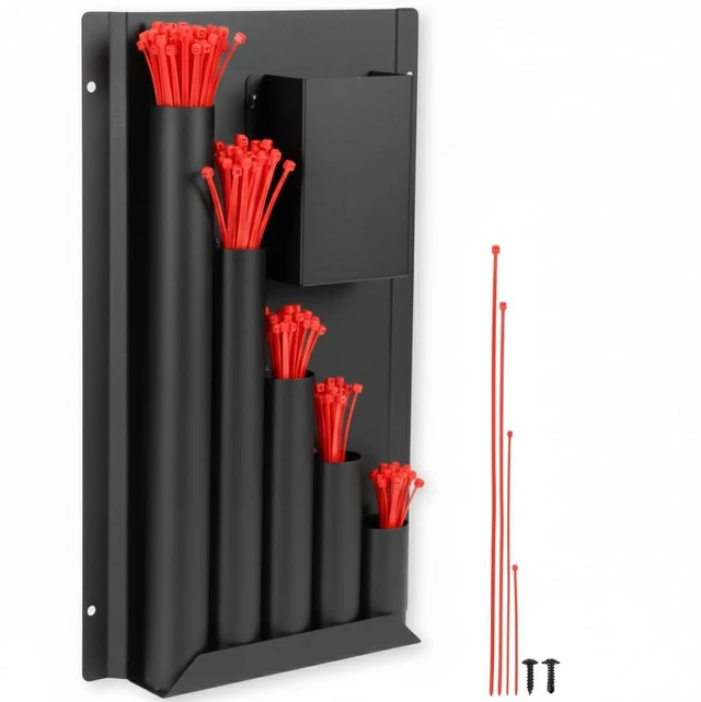 Main image of Zip Tie Holder, Cable Tie Organizer for Trailer Storage Black Powder Coated Steel, Wall Mounted, Includes Mounting Hardware, For Work Truck & Garage Organization