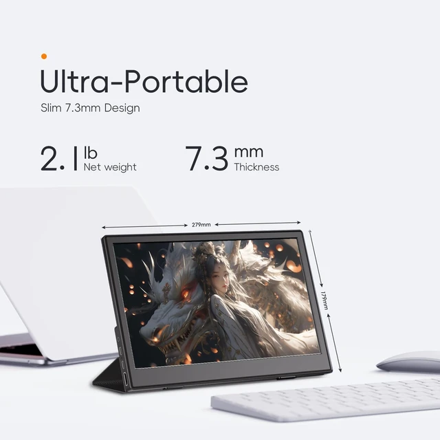 Alt view image 2 of 7 - Small Portable Monitor 11.6", Ultra-Slim Mini Monitor Display with Smart Cover, Plug & Play USB-C/HDMI External Second Screen Travel Monitor