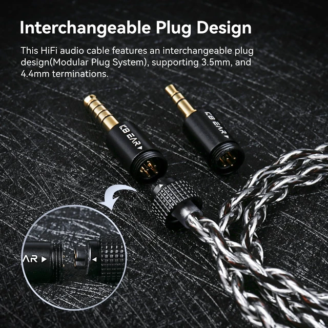 Alt view image 4 of 7 - KBEAR P34 IEM Cable, 5N 2-Strands 98-Core OFC Silver-Plated HiFi Earphone Upgrade 2Pin Cable, Interchangeable 3.5mm/4.4mm Plug, in Ear Monitors Headphones Replacement Wire for Audiophile Musician