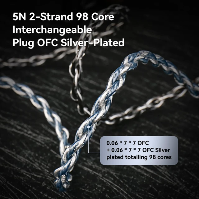 Alt view image 6 of 7 - KBEAR P34 IEM Cable, 5N 2-Strands 98-Core OFC Silver-Plated HiFi Earphone Upgrade 2Pin Cable, Interchangeable 3.5mm/4.4mm Plug, in Ear Monitors Headphones Replacement Wire for Audiophile Musician