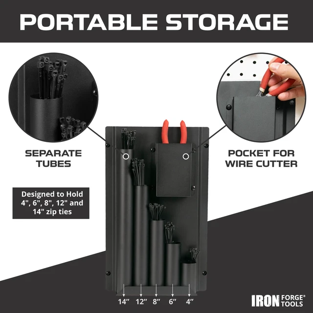 Alt view image 6 of 7 - Zip Tie Holder, Cable Tie Organizer for Trailer Storage Black Powder Coated Steel, Wall Mounted, Includes Mounting Hardware, For Work Truck & Garage Organization
