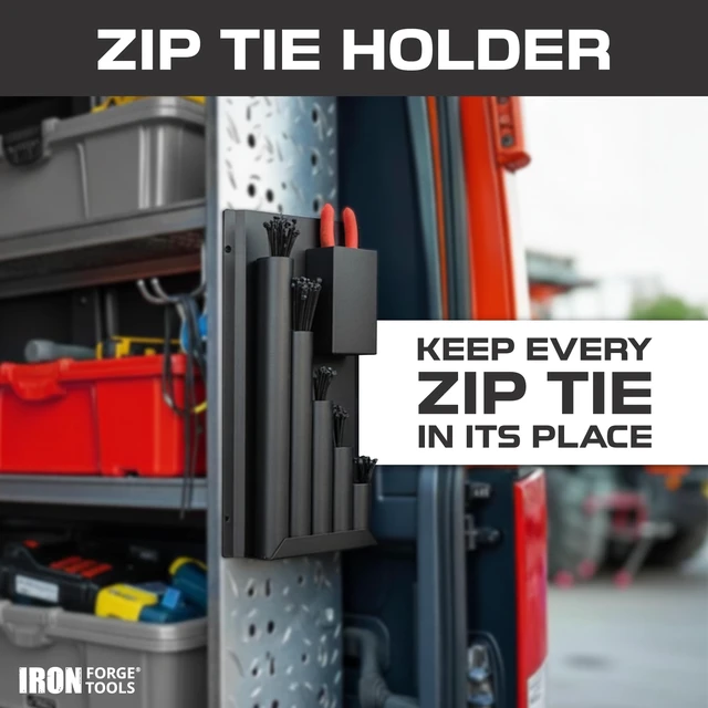 Alt view image 5 of 7 - Zip Tie Holder, Cable Tie Organizer for Trailer Storage Black Powder Coated Steel, Wall Mounted, Includes Mounting Hardware, For Work Truck & Garage Organization