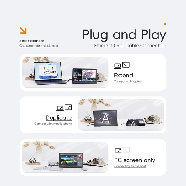 Alt view image 4 of 7 - Small Portable Monitor 11.6", Ultra-Slim Mini Monitor Display with Smart Cover, Plug & Play USB-C/HDMI External Second Screen Travel Monitor