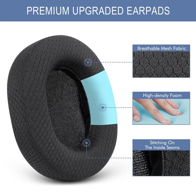 Alt view image 3 of 7 - GEVO Ear Pads for SteelSeries Arctis 1/3/5/7/7P/7X/9/Pro/Prime - Black Also for Arctis 7/7+/7P/7X, Arctis 9/9X Headset, Earpads Cushions Replacement with Mesh Fabric, High-Density Foam