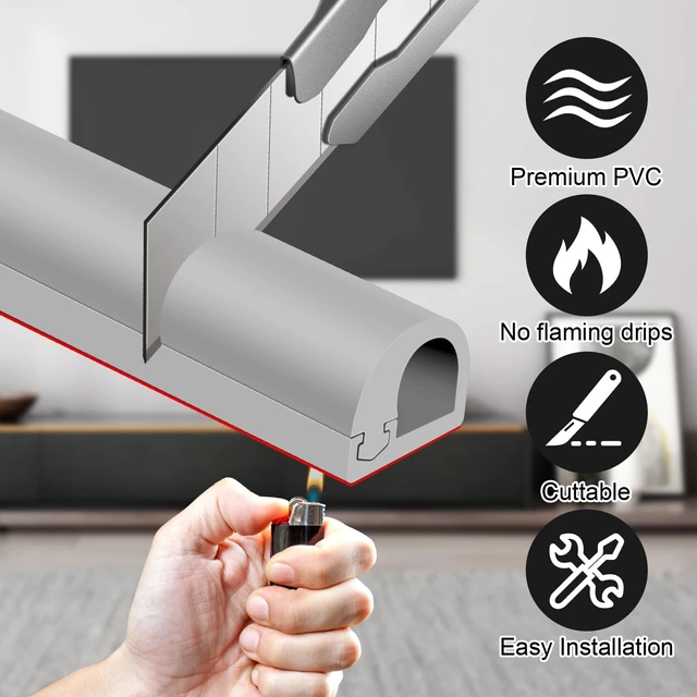 Alt view image 4 of 7 - Wall Cord Hider, Side-Open Cable Raceway for on Wall,Gray,Regular-118inch Wall Cord Hider,Flexible Self-Adhesive Wire Cover,Side-Open Cable Raceway,for Wall Cord,Mounted TV,Home Theater & Office