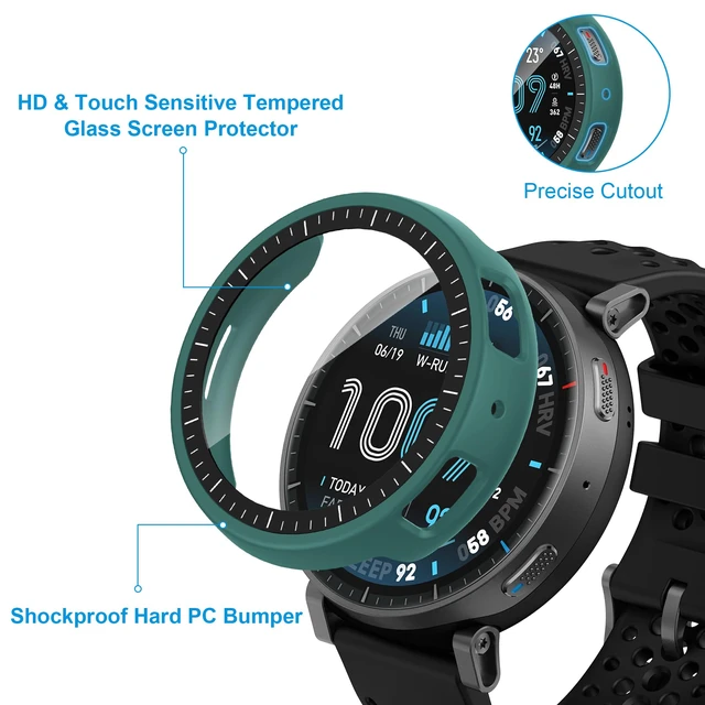 Alt view image 3 of 7 - 6 Pack Case Compatible for Amazfit Active Max with Tempered Glass Screen Protector, Shockproof Hard PC Bumper Protective Cover Compatible with Amazfit Active Max