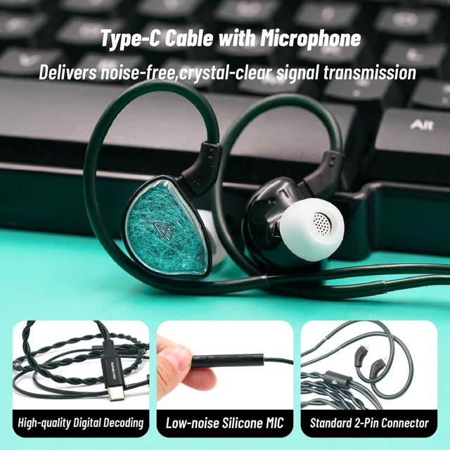 Alt view image 6 of 7 - NI HiFi USB C Gaming Earbuds Headphones, Wired in-Ear Monitor swappable cable with USB-C microphone, Ceramic Diaphragm ideal for gaming, studio monitoring and daily listening