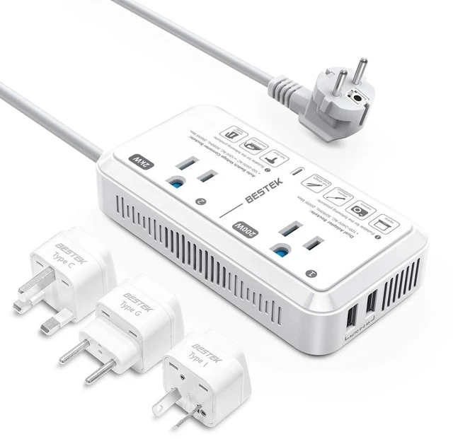 Main image of Universal Travel Adapter Voltage Converter US to Europe 2000W 220V to 110V Converter with 2 USB Ports and EU/UK/AUS Plug Adapter for Hair Dryer/Curling Iron