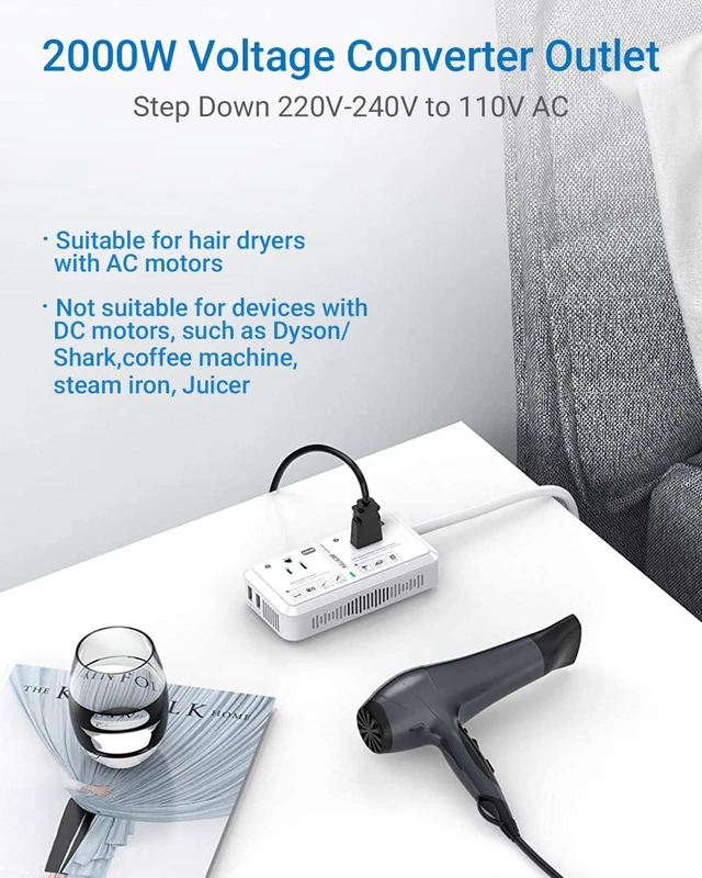Alt view image 4 of 7 - Universal Travel Adapter Voltage Converter US to Europe 2000W 220V to 110V Converter with 2 USB Ports and EU/UK/AUS Plug Adapter for Hair Dryer/Curling Iron