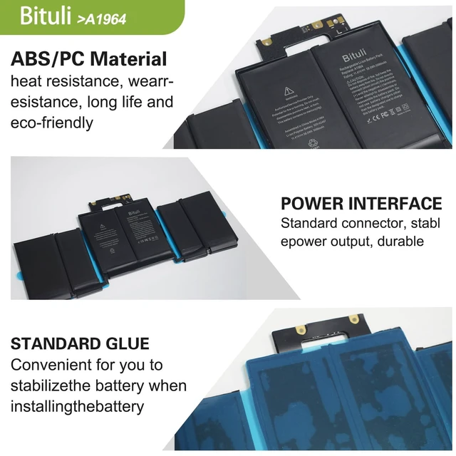 Alt view image 3 of 6 - A1964 A1989 A2251 Laptop Battery Replacement for MacBook Pro 13 Inch A1989 (Mid 2018, 2019) & A2251 (2020), EMC 3214 3358 3348
