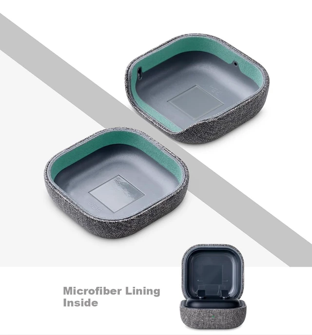 Alt view image 3 of 7 - Case for Samsung Galaxy Buds4 & Buds 4 Pro (2026) - Gray Canvas Style Vegan Leather - Handmade Drop Protection Hard Shell Cover - Samsung Buds 4 Case Cover with Lanyard