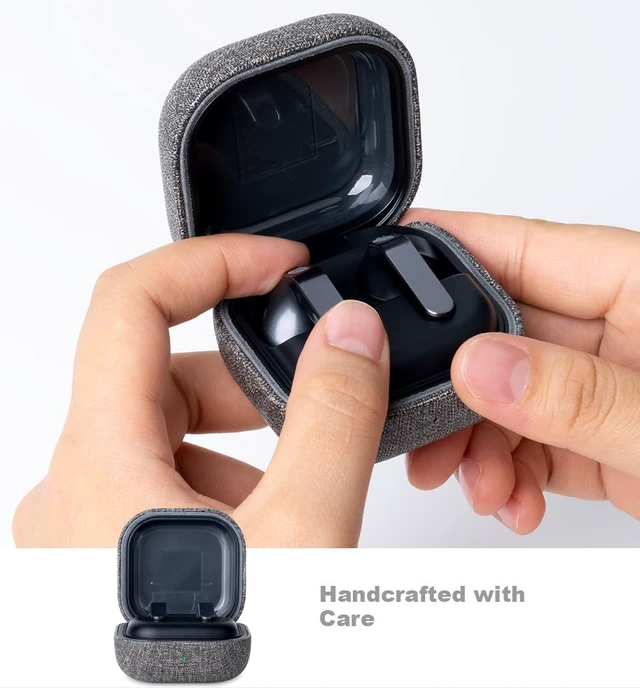 Alt view image 4 of 7 - Case for Samsung Galaxy Buds4 & Buds 4 Pro (2026) - Gray Canvas Style Vegan Leather - Handmade Drop Protection Hard Shell Cover - Samsung Buds 4 Case Cover with Lanyard