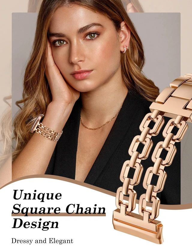 Alt view image 2 of 6 - Metal Band Compatible with Fitbit Versa 4 3/Sense 2 1 Bands Women Dressy Chain Strap Designer Stainless Steel Bracelet Wristband for Versa 3 4/Sense 2/Sense Smartwatch Accessories
