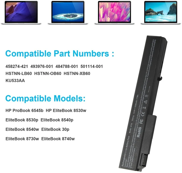 Alt view image 5 of 7 - Battery for HP EliteBook 8530p 8530w 8540p 8730p 8540w 8730w 8740w HSTNN-LB60